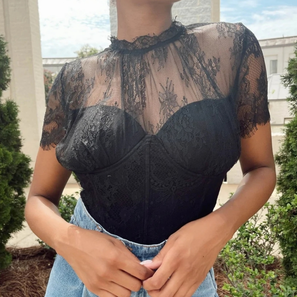 High neck Lace corset bodysuit